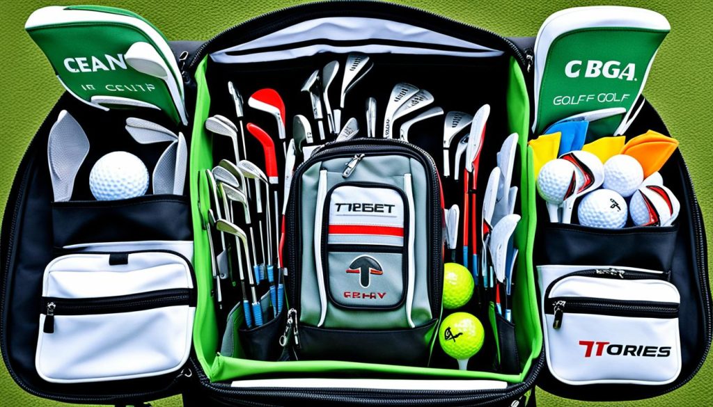 organizing golf accessories in 4-way bag